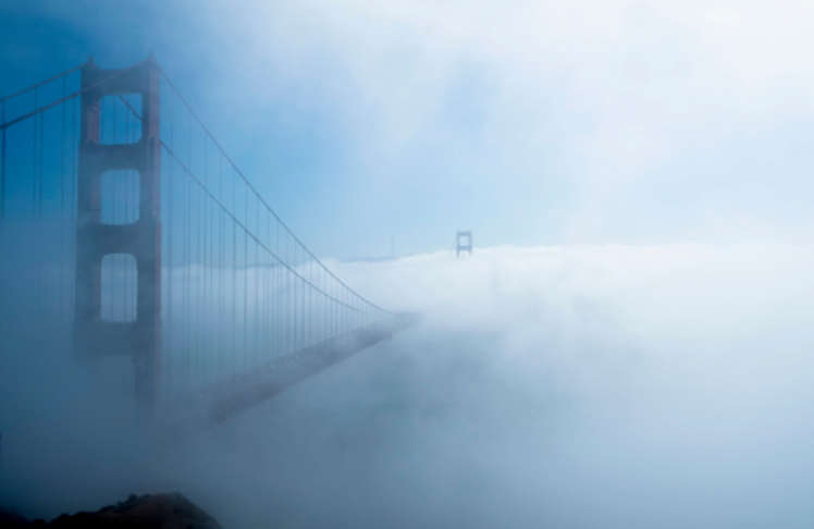 golden gate bridge in fog