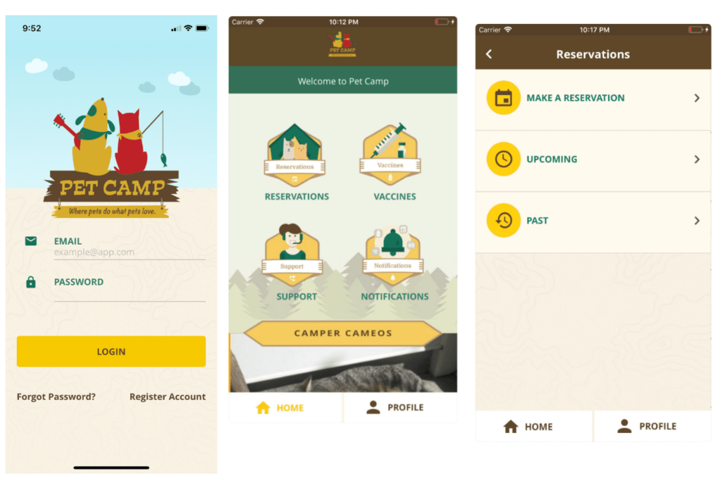 pet camp app screenshots
